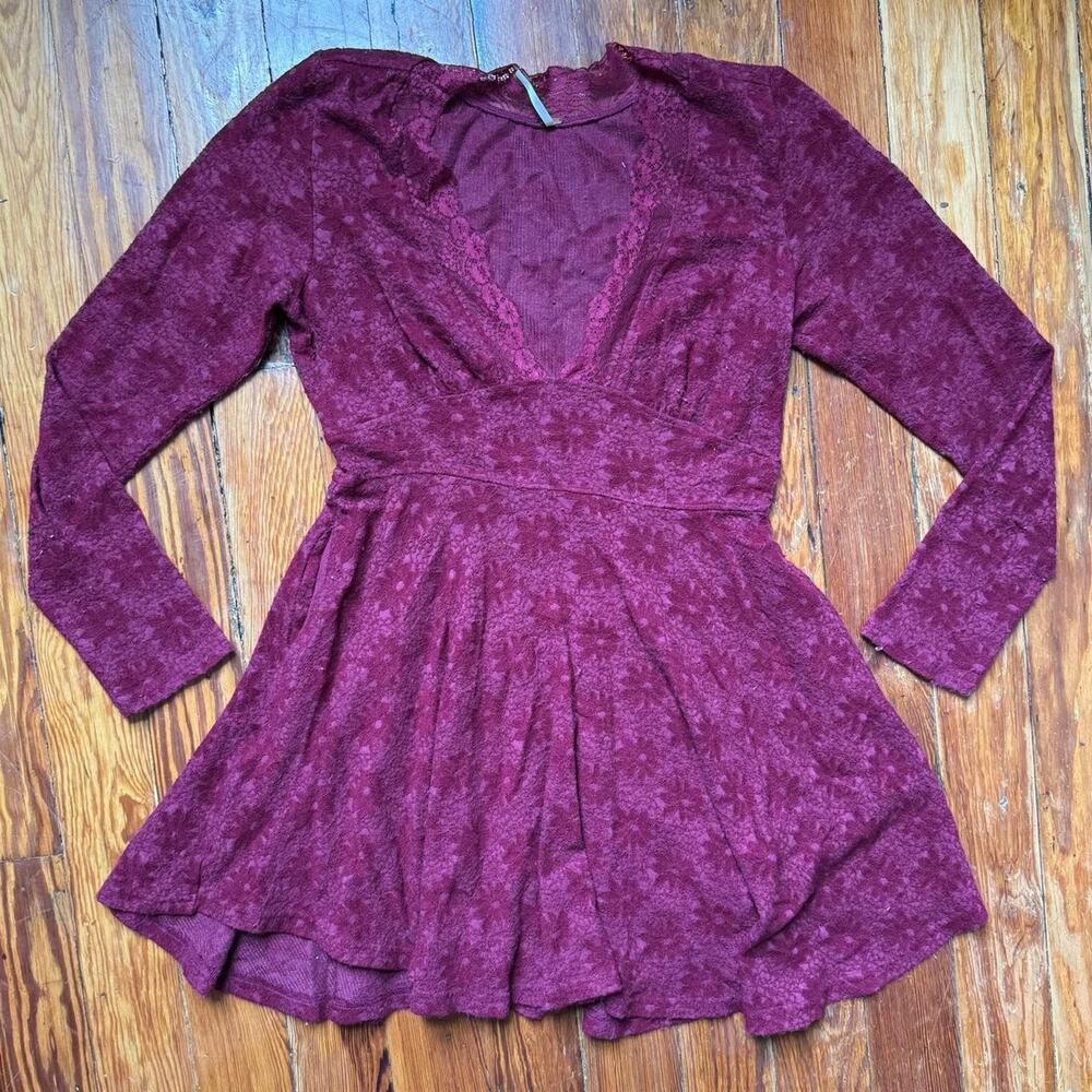 Free people burgundy lace long sleeve dress